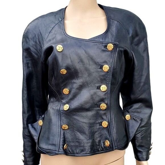 Jean Claude Jitrois Jackets & Blazers - Vintage 80s Jitrois Black Lambskin Leather Military Jacket S Peplum